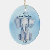 Baby's First Christmas Elephant Blue Personalisier Keramik Ornament (Rechts)