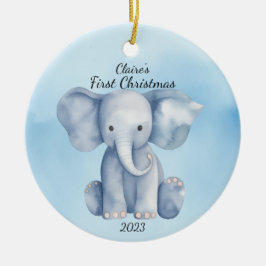 Baby's First Christmas Elephant Blue Personalisier Keramik Ornament