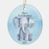 Baby's First Christmas Elephant Blue Personalisier Keramik Ornament (Links)