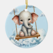 Baby's First Christmas Elephant on Swing Keramik Ornament (Vorne)