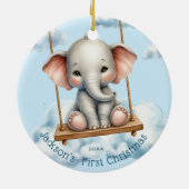 Baby's First Christmas Elephant on Swing Keramik Ornament (Hinten)