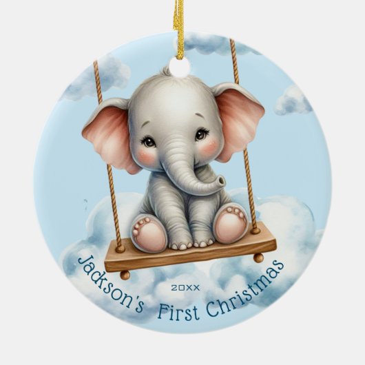 Baby's First Christmas Elephant on Swing Keramik Ornament (Hinten)