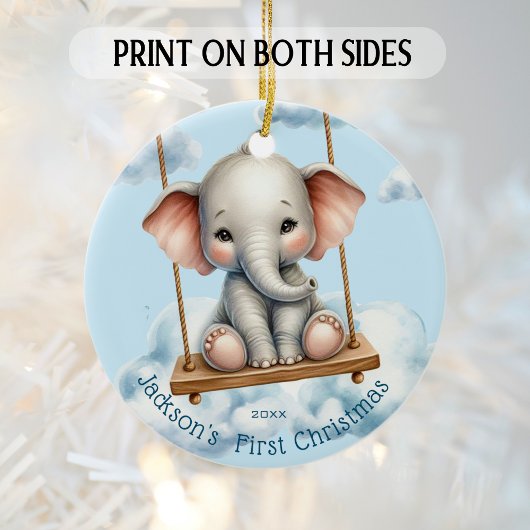 Baby's First Christmas Elephant on Swing Keramik Ornament