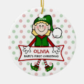 Baby's First Christmas Elf Girl Keramikornament (Vorne)