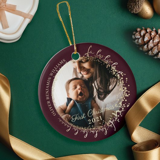 Baby's First Christmas Fa La Custom Baby Foto Keramik Ornament