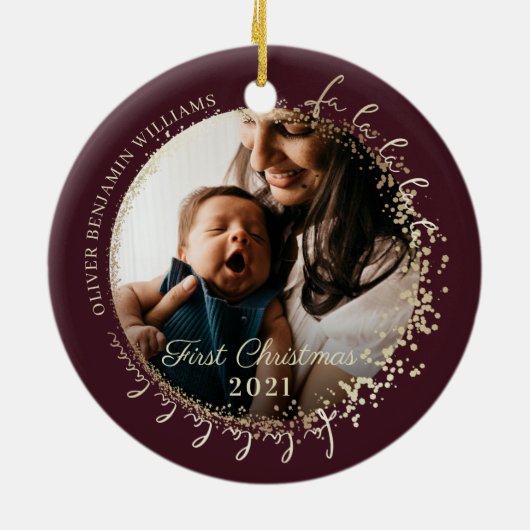 Baby's First Christmas Fa La Custom Baby Foto Keramik Ornament (Hinten)