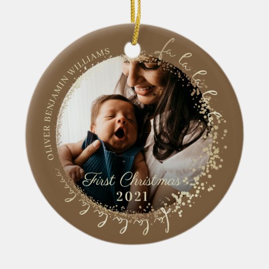 Baby's First Christmas Fa La Custom Baby Foto Keramik Ornament (Vorne)