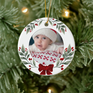 Baby's First Christmas Floral Custom Photo Name Keramik Ornament