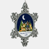 Baby's First Christmas Forest Animals Blue Bow Schneeflocken Zinn-Ornament (Links)