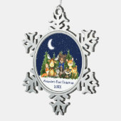 Baby's First Christmas Forest Animals Blue Bow Schneeflocken Zinn-Ornament (Rechts)