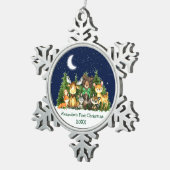 Baby's First Christmas Forest Animals Green Bow Schneeflocken Zinn-Ornament (Rechts)