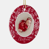 Baby's First Christmas Foto auf Cranberry Keramik Ornament (Rechts)