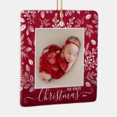 Baby's First Christmas Foto auf Cranberry Keramikornament (Rechts)