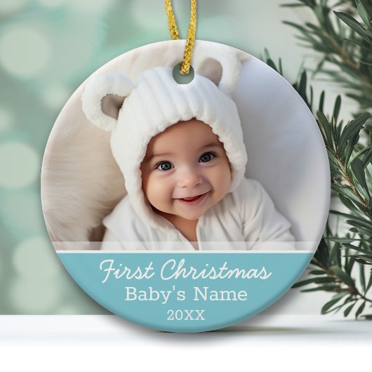 Baby's First Christmas Foto - Blue Boy Hintergrund Keramik Ornament