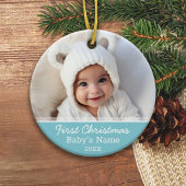 Baby's First Christmas Foto - Blue Boy Hintergrund Keramik Ornament