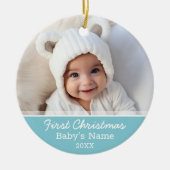 Baby's First Christmas Foto - Blue Boy Hintergrund Keramik Ornament (Vorne)