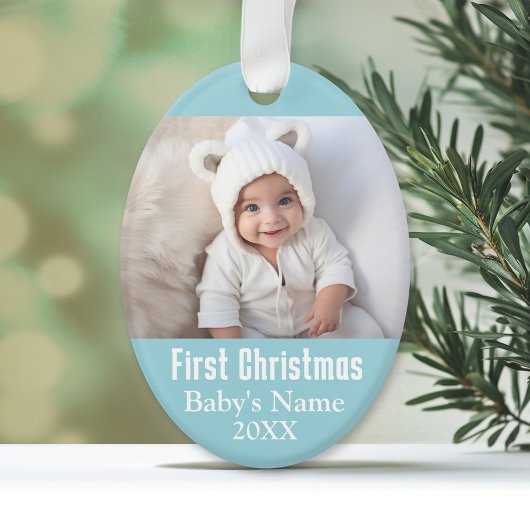 Baby's First Christmas Foto - Blue Boy Hintergrund Ornament