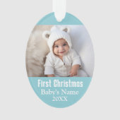 Baby's First Christmas Foto - Blue Boy Hintergrund Ornament (Vorderseite)