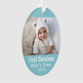 Baby's First Christmas Foto - Blue Boy Hintergrund Ornament (Vorderseite)