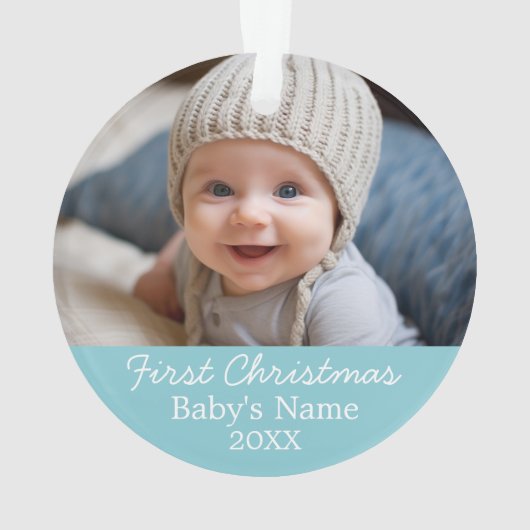 Baby's First Christmas Foto - Blue Boy Hintergrund Ornament (Rückseite)