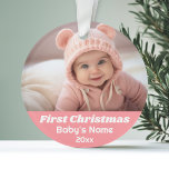 Baby's First Christmas Foto - Blue Girl Pink Ornament<br><div class="desc">Eine niedliche Art,  einen Weihnachtsweih für das erste Weihnachtsfest Ihres Kindes zu machen. Fügen Sie ein horizontales Foto,  um dieses personalisierte Baby-Ornament zu machen.</div>