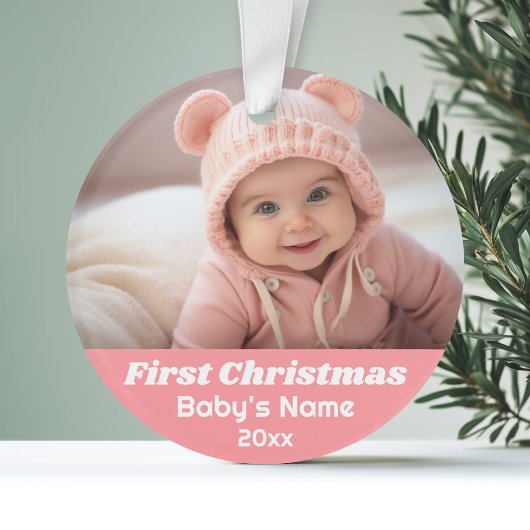Baby's First Christmas Foto - Blue Girl Pink Ornament