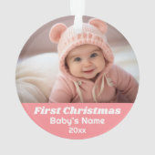 Baby's First Christmas Foto - Blue Girl Pink Ornament (Rückseite)