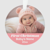 Baby's First Christmas Foto - Blue Girl Pink Ornament (Vorderseite)