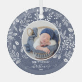 Baby's First Christmas Foto Blue Ornament Aus Glas (Vorderseite)