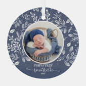 Baby's First Christmas Foto Blue Ornament Aus Glas (Rückseite)