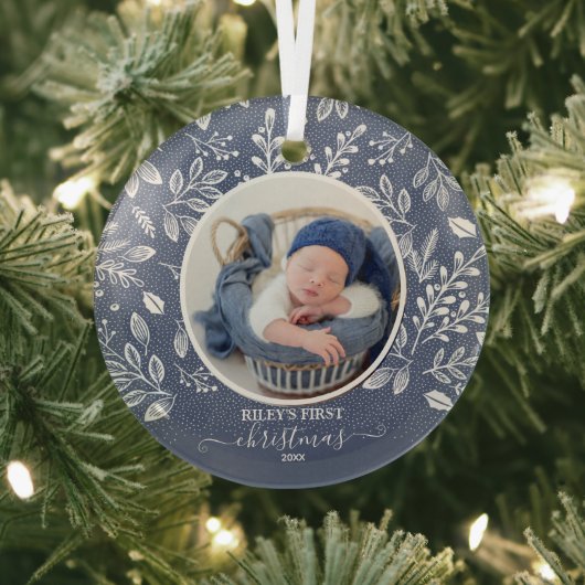 Baby's First Christmas Foto Blue Ornament Aus Glas (InSitu)