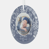 Baby's First Christmas Foto Blue Ornament Aus Glas (Vorderseite links)