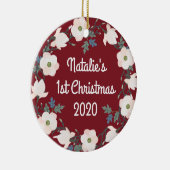 Baby's First Christmas Foto Blumenreath Keramik Ornament (Rechts)