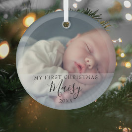 Baby's First Christmas Foto Elegantes Skript Ornament Aus Glas