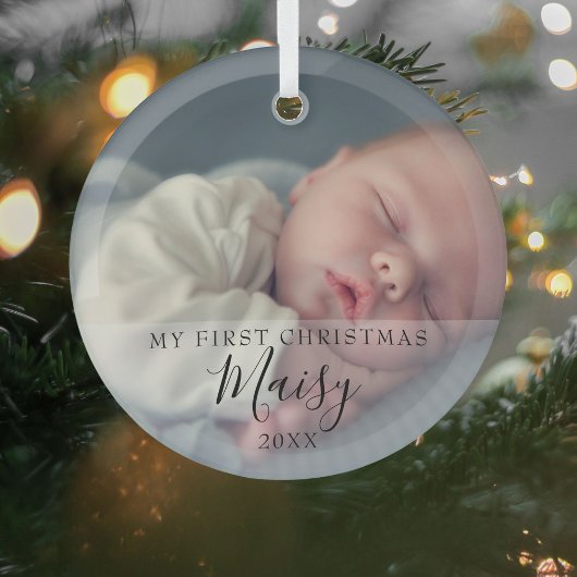 Baby's First Christmas Foto Elegantes Skript Ornament Aus Glas