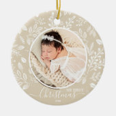 Baby's First Christmas Foto Elfenbein Keramik Ornament (Vorne)