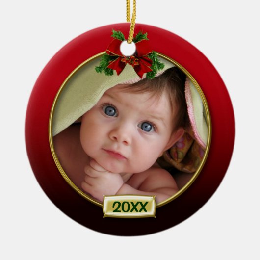 Baby's First Christmas Foto Frame Keramikornament (Vorne)