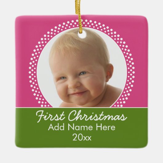 Baby's First Christmas Foto Frame Keramikornament (Vorderseite)