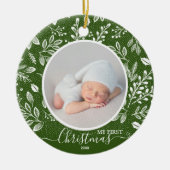 Baby's First Christmas Foto Green Keramik Ornament (Vorne)