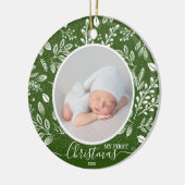 Baby's First Christmas Foto Green Keramik Ornament (Links)