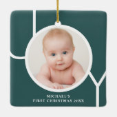 Baby's First Christmas Foto Green Keramikornament (Rückseite)