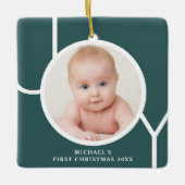 Baby's First Christmas Foto Green Keramikornament (Vorderseite)