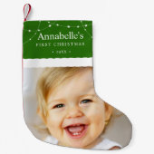 Baby's First Christmas Foto Green Kleiner Weihnachtsstrumpf (Vorderseite)