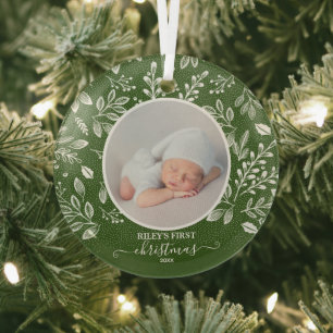 Baby's First Christmas Foto Green Ornament Aus Glas
