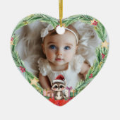 Baby's First Christmas-Foto-Heart-Racoon Keramik Ornament (Vorne)