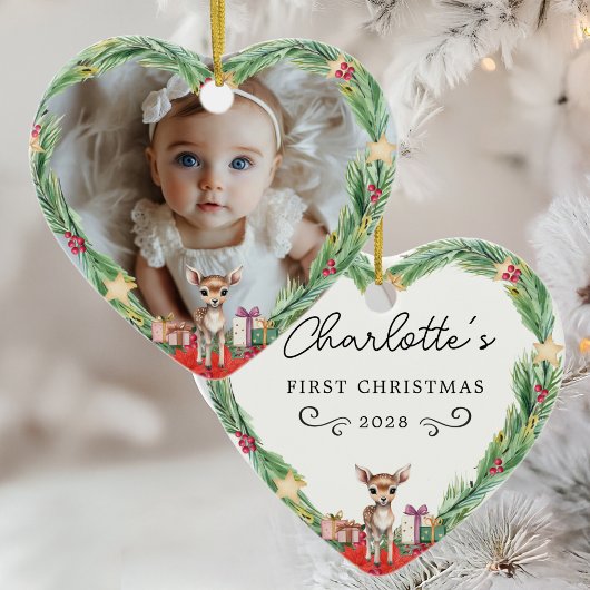 Baby's First Christmas-Foto-Heart-Rentier Keramik Ornament