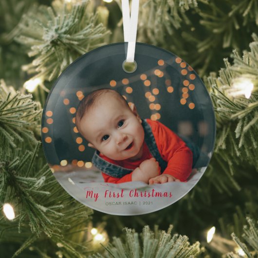 Baby's First Christmas Foto Individuelle Name Ornament Aus Glas (InSitu)