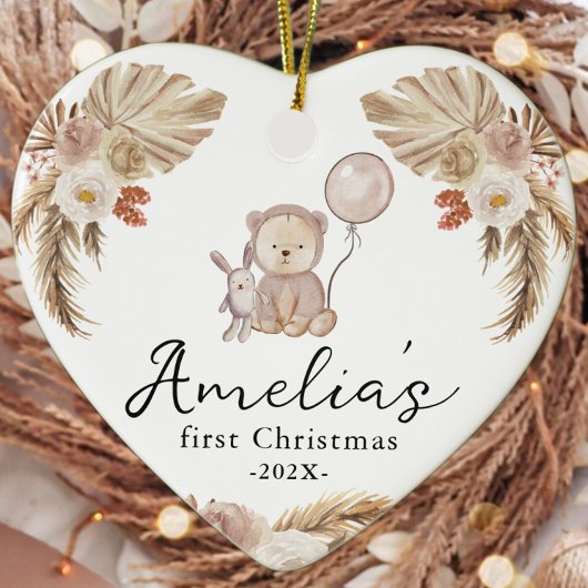 Baby's First Christmas Foto Jahr Niedlich Boho Bea Keramik Ornament