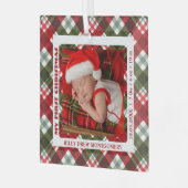 Baby's First Christmas Foto Kariert Ornament Aus Glas (Vorderseite links)