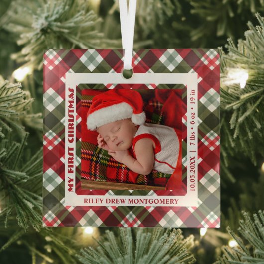 Baby's First Christmas Foto Kariert Ornament Aus Glas (Insitu)